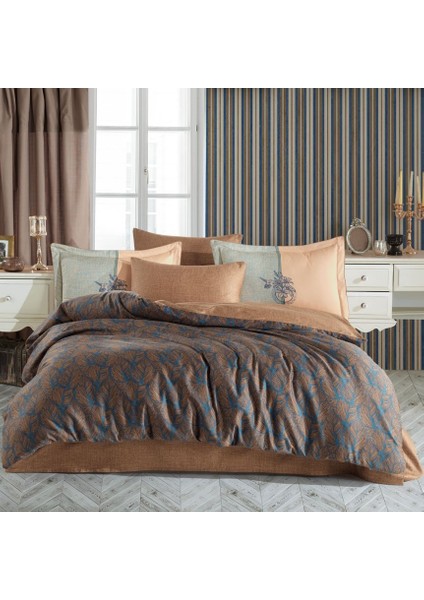 Çift Kişilik Saten Nevresim Lotus Bronz - 510461-1453