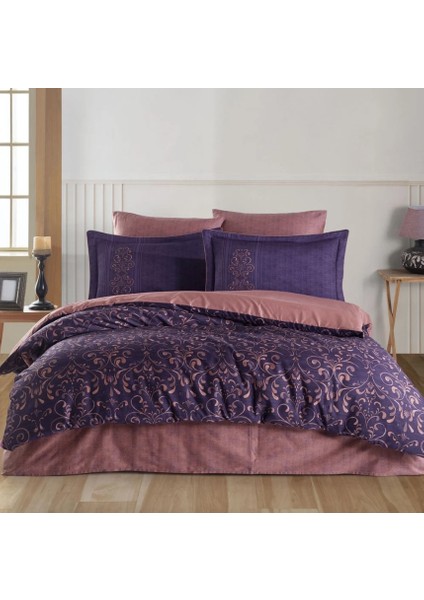 Çift Kişilik Saten Nevresim Gris Mor - 510458-1453