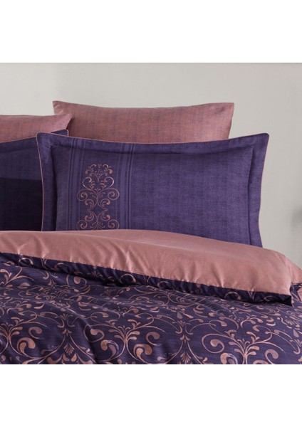 Çift Kişilik Saten Nevresim Gris Mor - 510458-1453