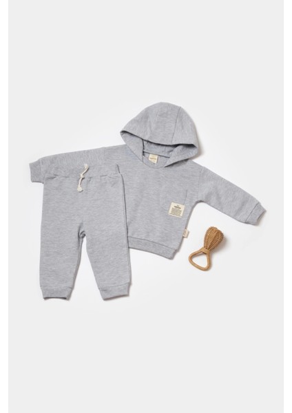 Bebek Kapüşonlu Sweatshirt ve Pantolon Seti, %100 Organik Pamuk, Bebek ve Yenidoğan Serisi - CSY8000