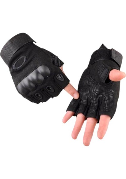 Taktik Eldiven Kemikli Korumalı Kesik Parmak Siyah Renk