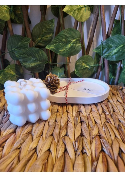 Dekoratif Oval Tabak Üzerinde, Kalpli, Kokulu Bubble Mum