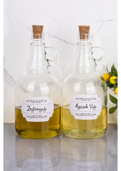 2'li Mantar Tıpalı 1500ML Cam Yağdanlık Ayçiçek Yağı/zeytin Yağı Şişesi