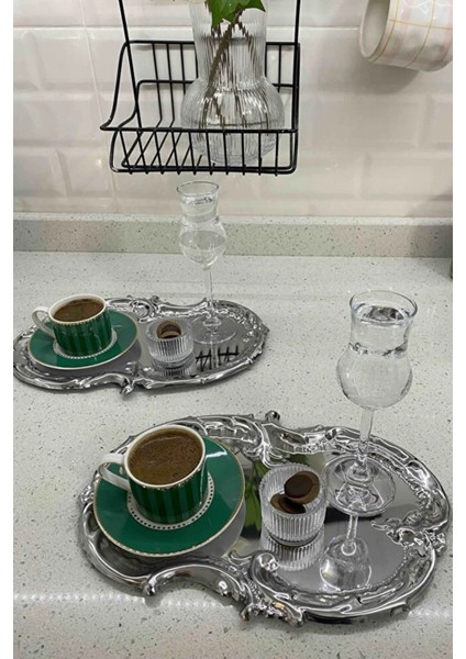 2 Li Gümüş Paslanmaz Çelik Artnova Servis, Çay, Kahve, Ikramlık ve Çeyizlik Sunum Tepsisi fırsatları
