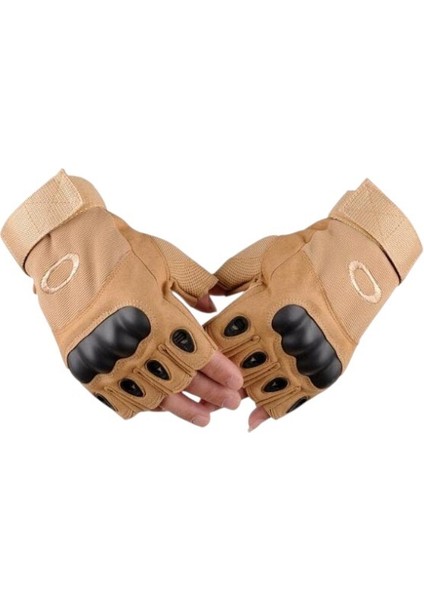 Taktik Eldiven Kemikli Korumalı Kesik Parmak Bej Renk