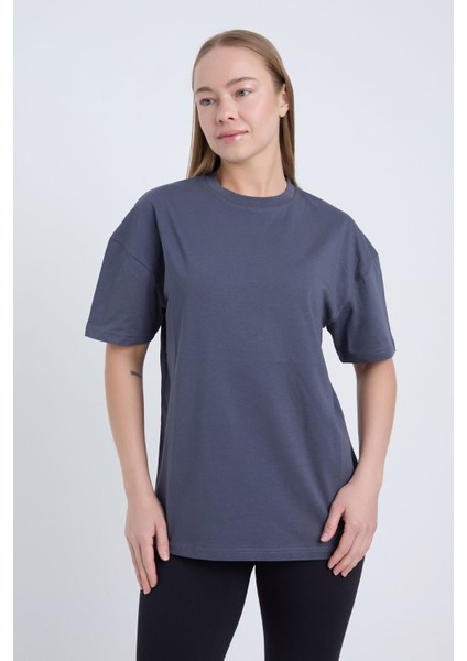 Kadın Oversize Basic Antrasit Renk T-Shirt