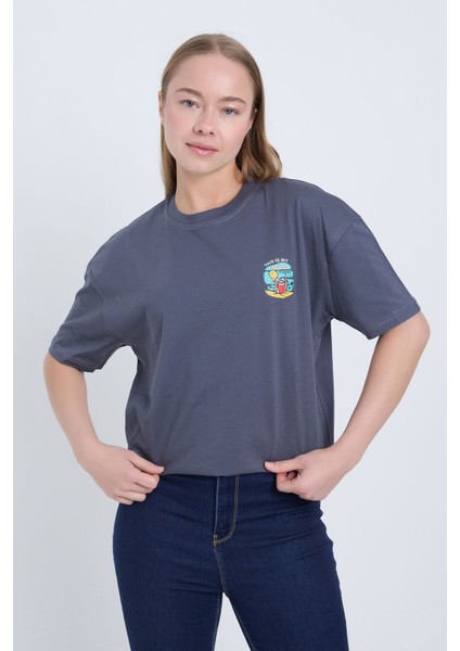 Kadın Oversize Antrasit Summer T-Shirt