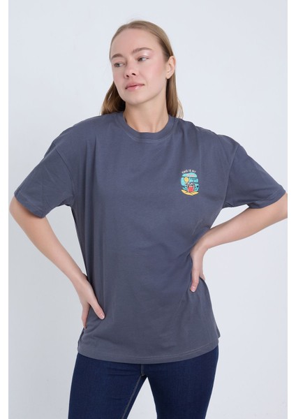 Kadın Oversize Antrasit Summer T-Shirt modelleri
