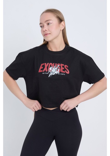 Kadın Oversize Excuses Baskılı Beyaz Renk Crop