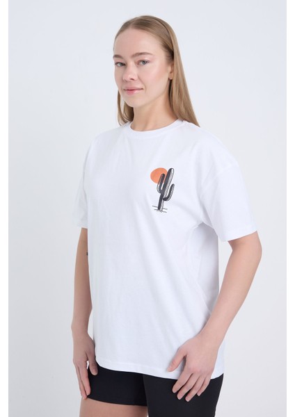 Kadın Oversize Siyah Cactus T-Shirt