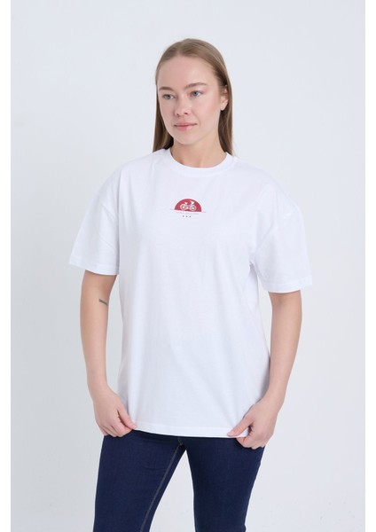 Kadın Oversize Rıdıng Sınce Baskılı Beyaz Renk T-Shirt
