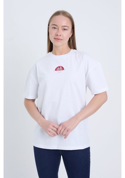 Kadın Oversize Rıdıng Sınce Baskılı Beyaz Renk T-Shirt modelleri