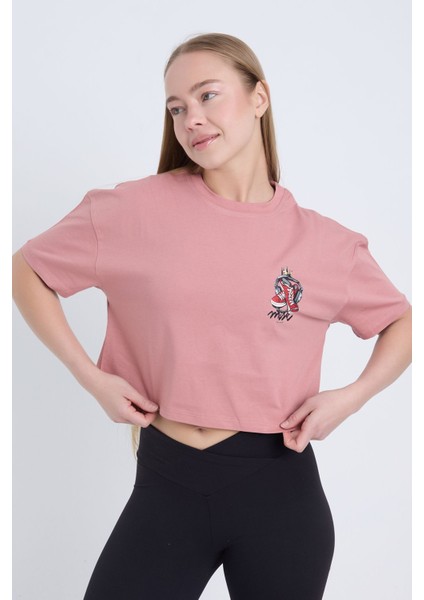Kadın Oversize Cropmusic And Sneakers Pembe Renk Crop