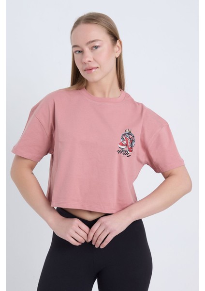 Kadın Oversize Cropmusic And Sneakers Pembe Renk Crop modelleri