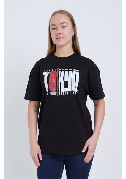 Kadın Oversize Siyah Tokyo T-Shirt
