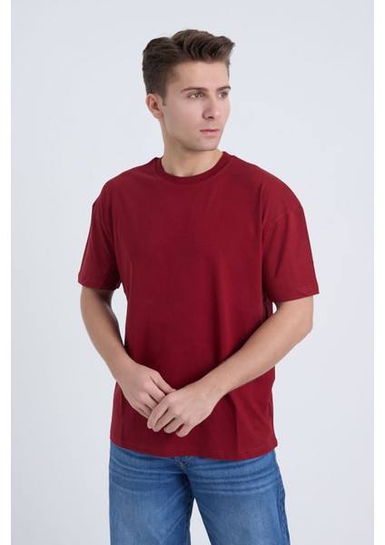 Erkek Oversize Basic Bej Renk T-Shirt