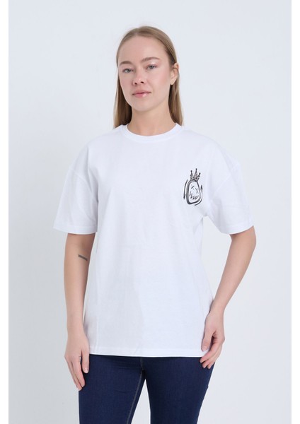 Kadın Oversize Streetwear Baskılı Beyaz Renk T-Shirt fiyatları