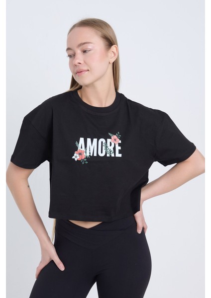 Kadın Oversize Amore Bordo Renk Crop