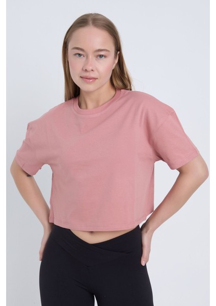 Kadın Oversize Basic Pembe Renk Crop