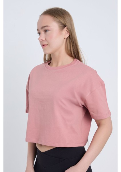 Kadın Oversize Basic Pembe Renk Crop