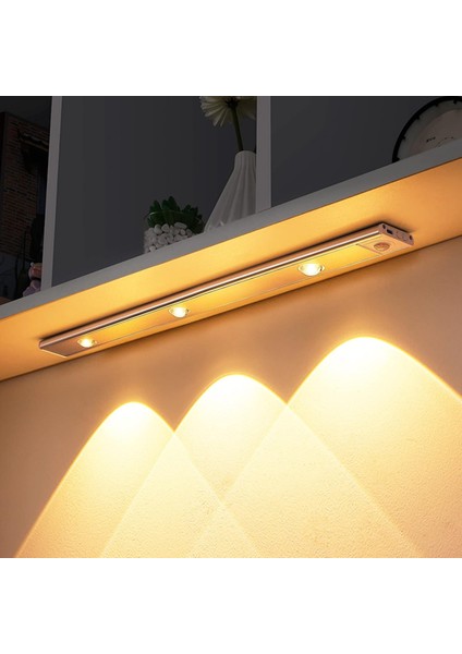 Hareket Sensörlü - Dekoratif Gece Lambası - USB Şarjlı LED Slim Armatür Aydınlatma 40 cm Beyaz Kasa