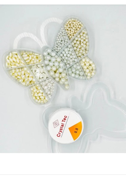 Kelebek Desenli Kutuda İnci Boncuk Takı Kolye Bileklik İnci Boncuk Seti