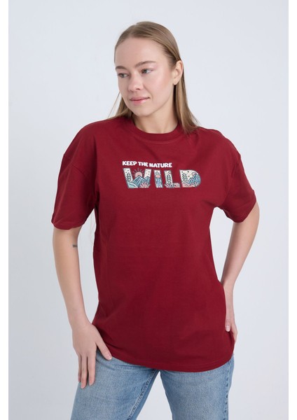 Kadın Oversize Bordo Wild T-Shirt fiyatları