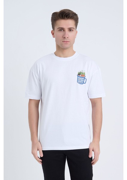 Erkek Oversize Beyaz Sometimes Bear T-Shirt
