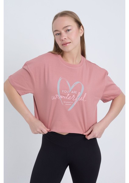 Kadın Oversize You Are Beautiful Baskılı Pembe Renk Crop modelleri