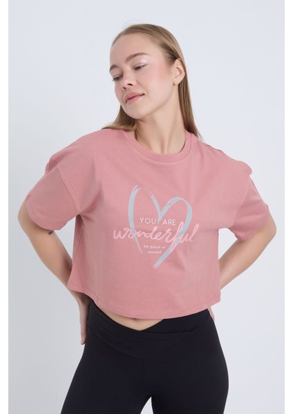 Kadın Oversize You Are Beautiful Baskılı Pembe Renk Crop fırsatları