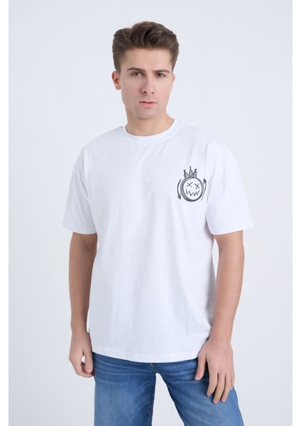 Erkek Oversize Beyaz Streetwear T-Shirt