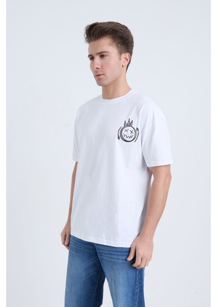 Erkek Oversize Beyaz Streetwear T-Shirt