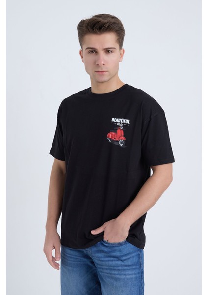 Erkek Oversize Beyaz Beatiful Ride T-Shirt