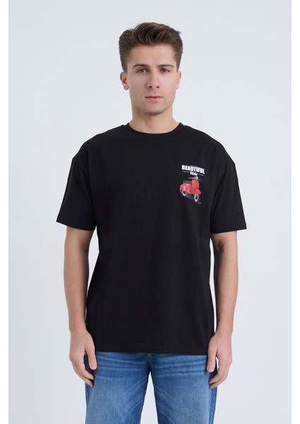 Erkek Oversize Beyaz Beatiful Ride T-Shirt