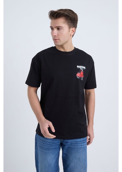 Erkek Oversize Beyaz Beatiful Ride T-Shirt