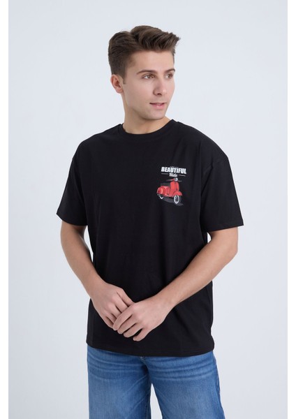 Erkek Oversize Beyaz Beatiful Ride T-Shirt
