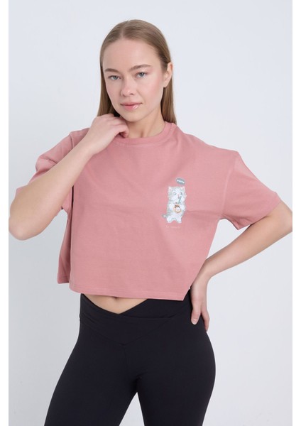 Kadın Oversize Soo Sweet Baskılı Pembe Renk Crop fiyatları