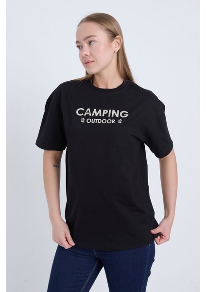 Kadın Oversize Siyah Camping T-Shirt modelleri