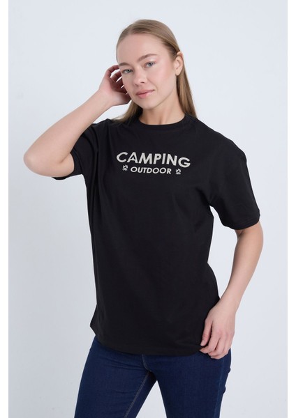 Kadın Oversize Siyah Camping T-Shirt fırsatları
