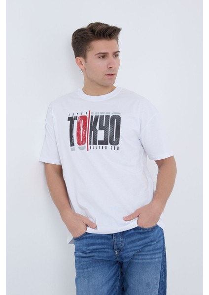 Erkek Oversize Siyah Desenli Tokyo T-Shırt modelleri