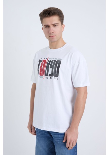 Erkek Oversize Siyah Desenli Tokyo T-Shırt fırsatları
