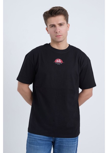 Erkek Oversize Siyah Riding Since T-Shirt