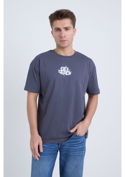 Erkek Oversize Get Ready Temalı Antrasit Renk T-Shirt fiyatları