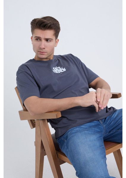 Erkek Oversize Get Ready Temalı Antrasit Renk T-Shirt modelleri