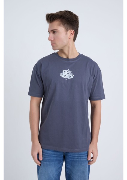 Erkek Oversize Get Ready Temalı Antrasit Renk T-Shirt fırsatları