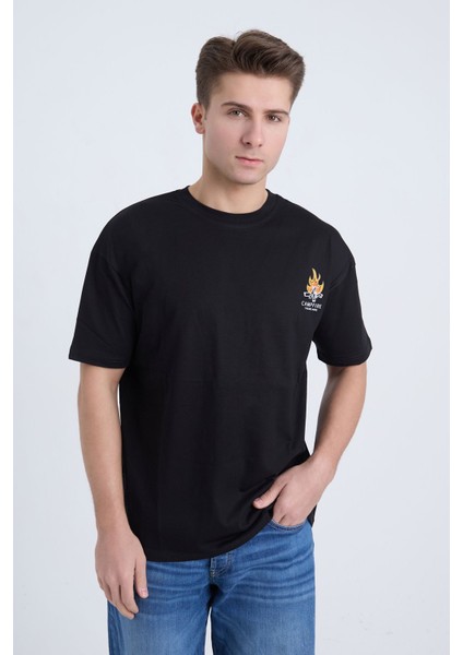 Erkek Oversize Siyah Campfire T-Shirt
