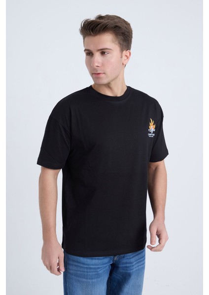 Erkek Oversize Siyah Campfire T-Shirt modelleri