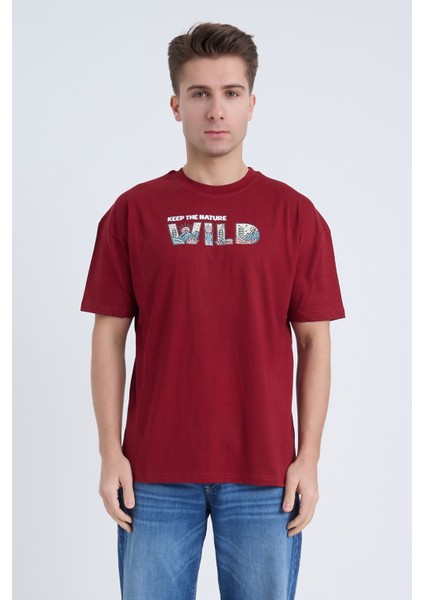 Erkek Oversize Bordo Wild T-Shirt fiyatları