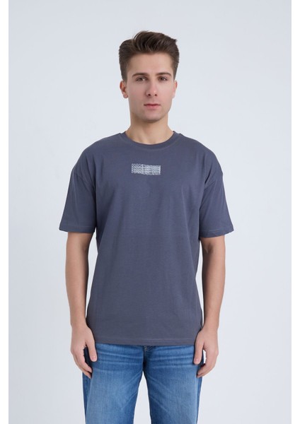 Erkek Oversize Handsome Baskılı Antrasit Renk T-Shirt fiyatları