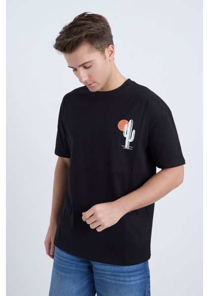 Erkek Oversize Siyah Cactus T-Shirt modelleri